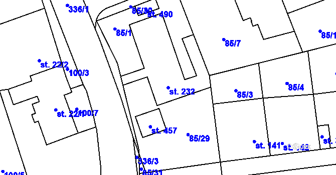 Parcela st. 232 v KÚ Bohuňovice, Katastrální mapa