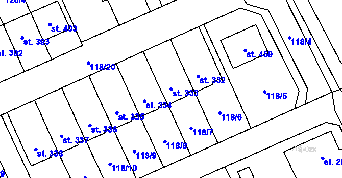 Parcela st. 333 v KÚ Bohuňovice, Katastrální mapa