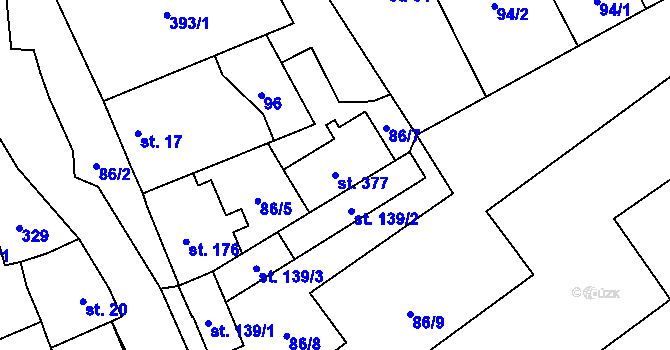 Parcela st. 377 v KÚ Bohuňovice, Katastrální mapa