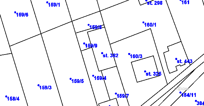 Parcela st. 382 v KÚ Bohuňovice, Katastrální mapa