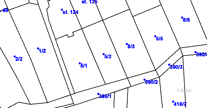 Parcela st. 5/2 v KÚ Bohuňovice, Katastrální mapa