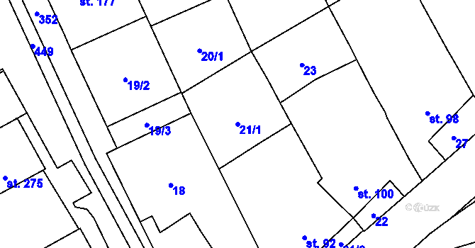 Parcela st. 21/1 v KÚ Bohuňovice, Katastrální mapa