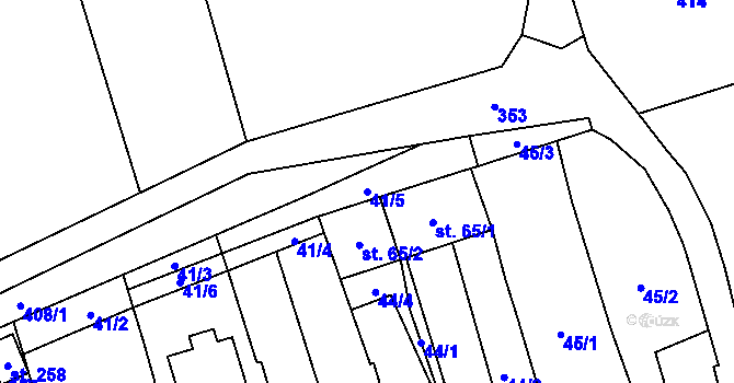 Parcela st. 41/5 v KÚ Bohuňovice, Katastrální mapa