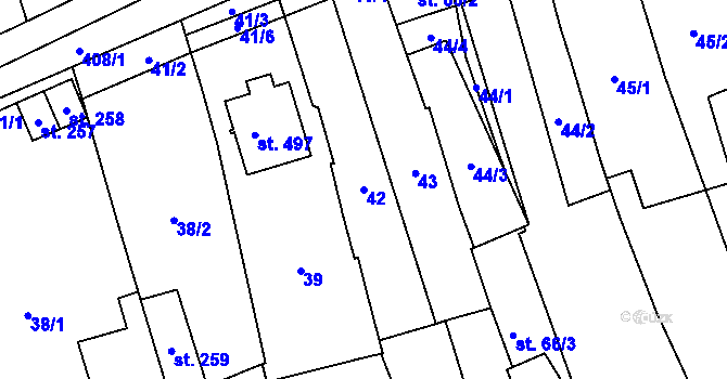 Parcela st. 42 v KÚ Bohuňovice, Katastrální mapa