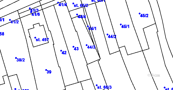 Parcela st. 44/3 v KÚ Bohuňovice, Katastrální mapa