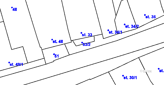 Parcela st. 53/2 v KÚ Bohuňovice, Katastrální mapa