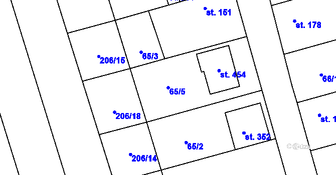 Parcela st. 65/5 v KÚ Bohuňovice, Katastrální mapa