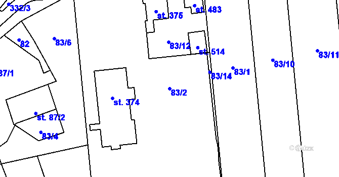 Parcela st. 83/2 v KÚ Bohuňovice, Katastrální mapa