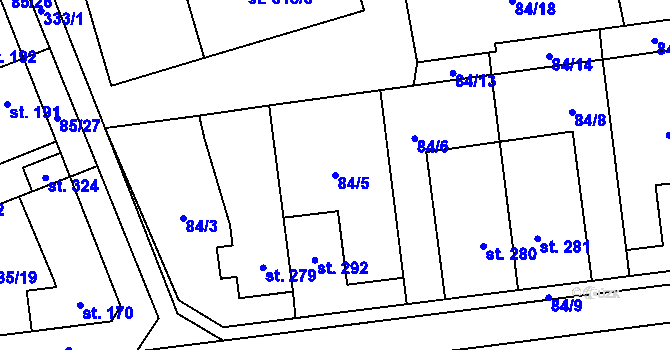 Parcela st. 84/5 v KÚ Bohuňovice, Katastrální mapa