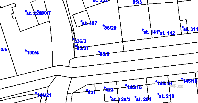 Parcela st. 85/6 v KÚ Bohuňovice, Katastrální mapa