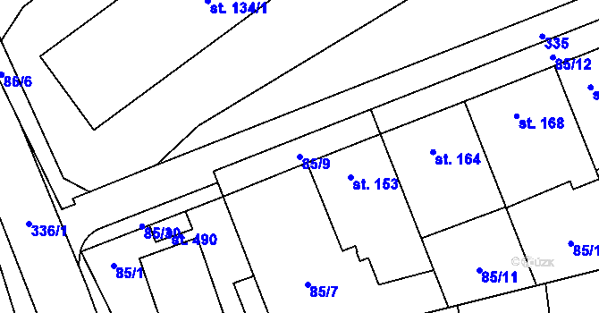 Parcela st. 85/9 v KÚ Bohuňovice, Katastrální mapa