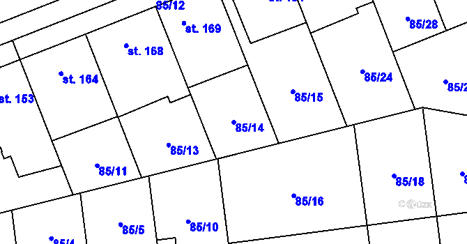 Parcela st. 85/14 v KÚ Bohuňovice, Katastrální mapa