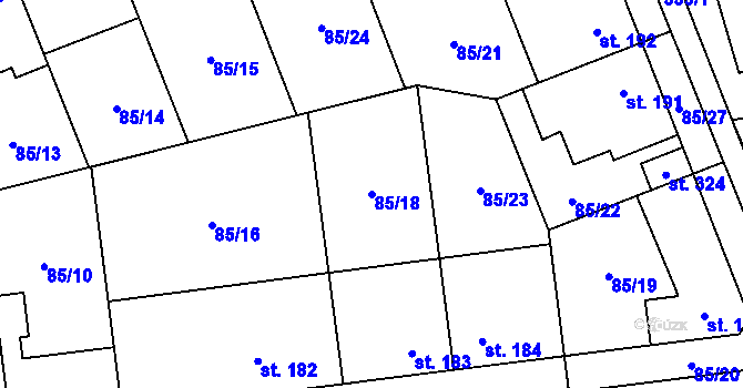 Parcela st. 85/18 v KÚ Bohuňovice, Katastrální mapa