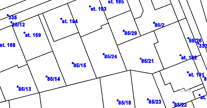 Parcela st. 85/24 v KÚ Bohuňovice, Katastrální mapa