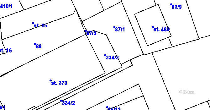 Parcela st. 334/3 v KÚ Bohuňovice, Katastrální mapa