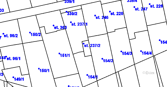 Parcela st. 237/2 v KÚ Bohuňovice, Katastrální mapa
