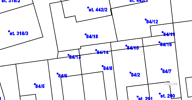 Parcela st. 84/14 v KÚ Bohuňovice, Katastrální mapa