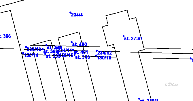 Parcela st. 234/12 v KÚ Bohuňovice, Katastrální mapa