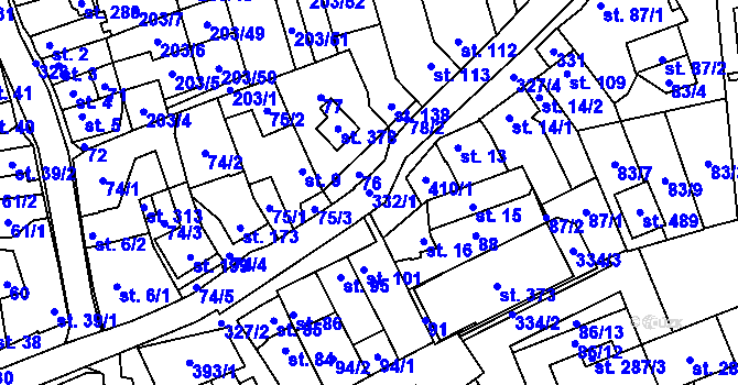Parcela st. 332/1 v KÚ Bohuňovice, Katastrální mapa
