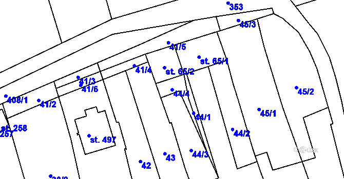 Parcela st. 44/4 v KÚ Bohuňovice, Katastrální mapa