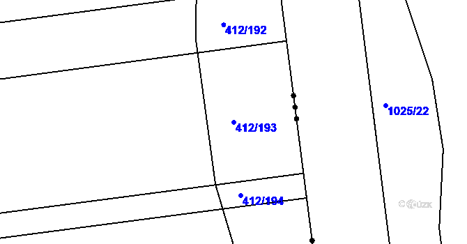 Parcela st. 412/193 v KÚ Bohuňovice, Katastrální mapa