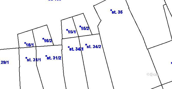 Parcela st. 34/2 v KÚ Moravská Loděnice, Katastrální mapa