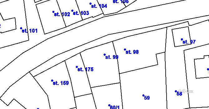Parcela st. 99 v KÚ Moravská Loděnice, Katastrální mapa