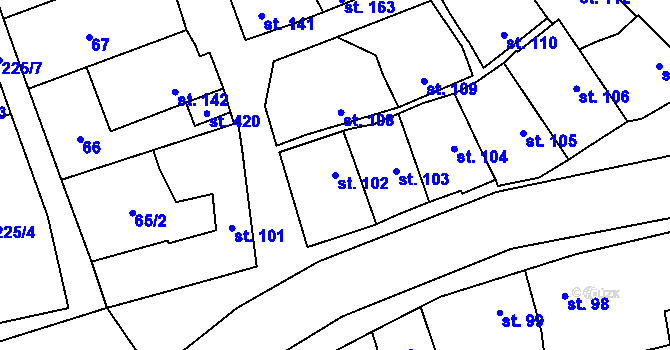 Parcela st. 102 v KÚ Moravská Loděnice, Katastrální mapa
