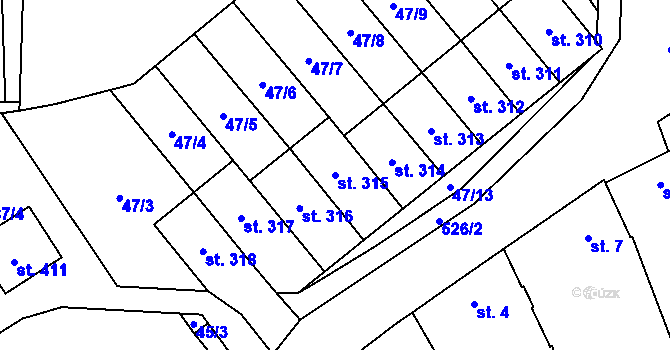 Parcela st. 315 v KÚ Moravská Loděnice, Katastrální mapa