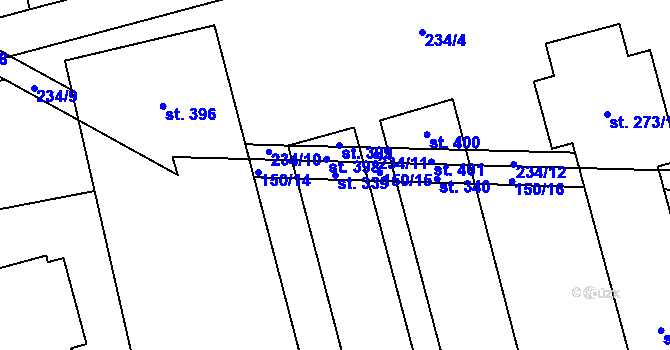 Parcela st. 339 v KÚ Moravská Loděnice, Katastrální mapa