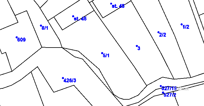 Parcela st. 5/1 v KÚ Moravská Loděnice, Katastrální mapa