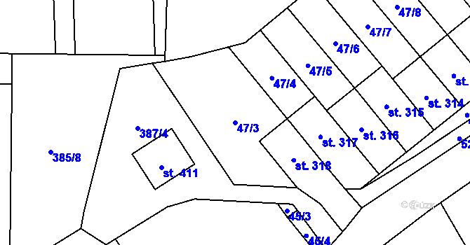 Parcela st. 47/3 v KÚ Moravská Loděnice, Katastrální mapa