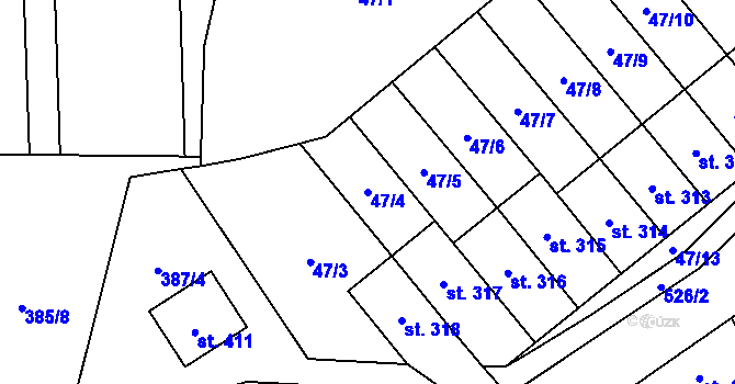 Parcela st. 47/4 v KÚ Moravská Loděnice, Katastrální mapa