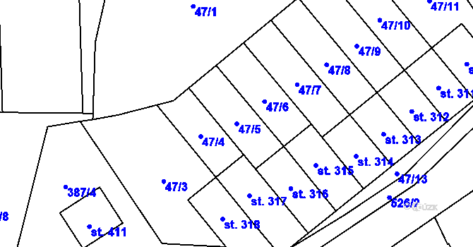 Parcela st. 47/5 v KÚ Moravská Loděnice, Katastrální mapa