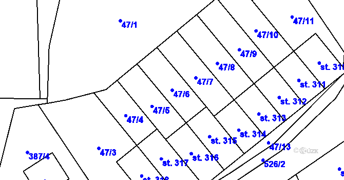 Parcela st. 47/6 v KÚ Moravská Loděnice, Katastrální mapa