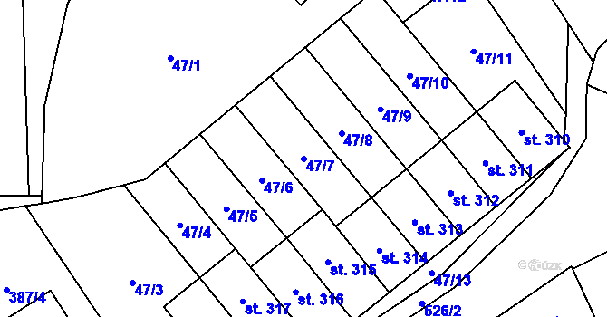 Parcela st. 47/7 v KÚ Moravská Loděnice, Katastrální mapa