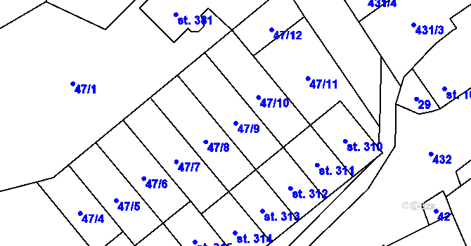 Parcela st. 47/9 v KÚ Moravská Loděnice, Katastrální mapa