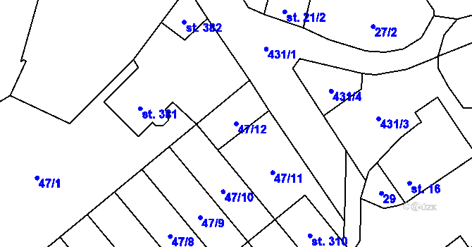 Parcela st. 47/12 v KÚ Moravská Loděnice, Katastrální mapa