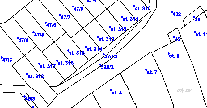 Parcela st. 47/13 v KÚ Moravská Loděnice, Katastrální mapa