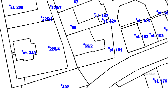 Parcela st. 65/2 v KÚ Moravská Loděnice, Katastrální mapa