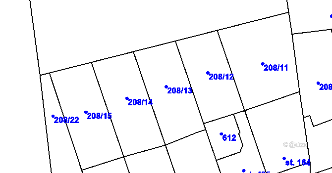 Parcela st. 208/13 v KÚ Moravská Loděnice, Katastrální mapa