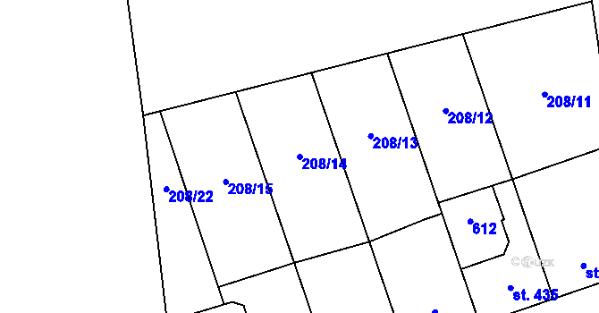 Parcela st. 208/14 v KÚ Moravská Loděnice, Katastrální mapa