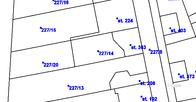 Parcela st. 227/14 v KÚ Moravská Loděnice, Katastrální mapa