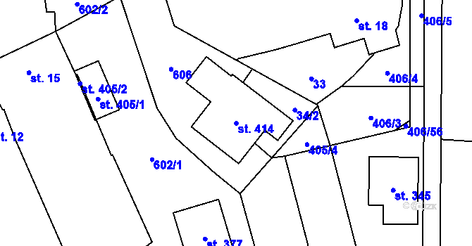 Parcela st. 414 v KÚ Moravská Loděnice, Katastrální mapa