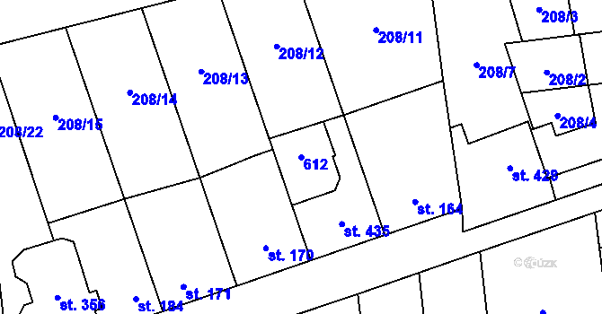 Parcela st. 612 v KÚ Moravská Loděnice, Katastrální mapa