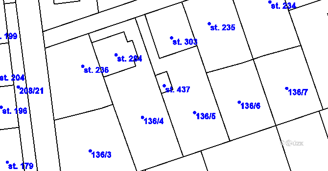 Parcela st. 437 v KÚ Moravská Loděnice, Katastrální mapa