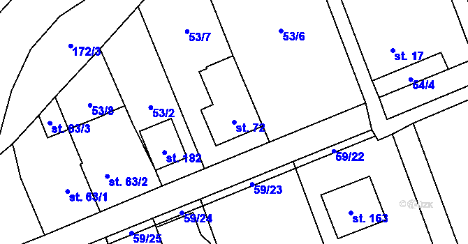 Parcela st. 72 v KÚ Trusovice, Katastrální mapa