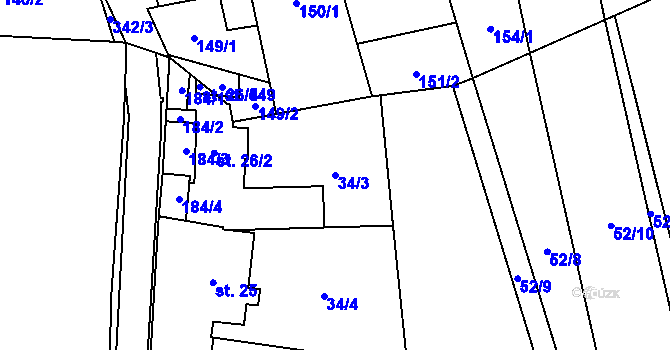 Parcela st. 34/3 v KÚ Trusovice, Katastrální mapa