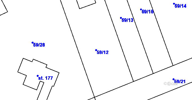 Parcela st. 59/12 v KÚ Trusovice, Katastrální mapa