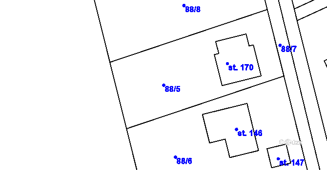 Parcela st. 88/5 v KÚ Trusovice, Katastrální mapa
